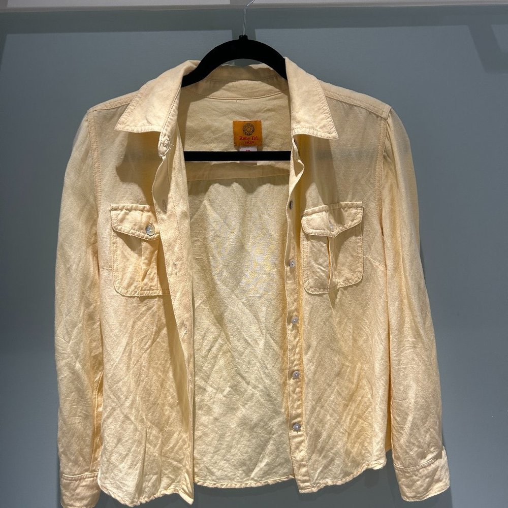 Yellow linen button up top petite